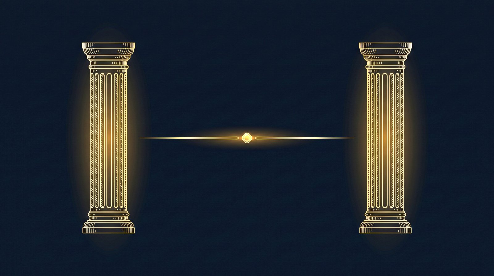 Engraving: two columns with a line and a stone between them